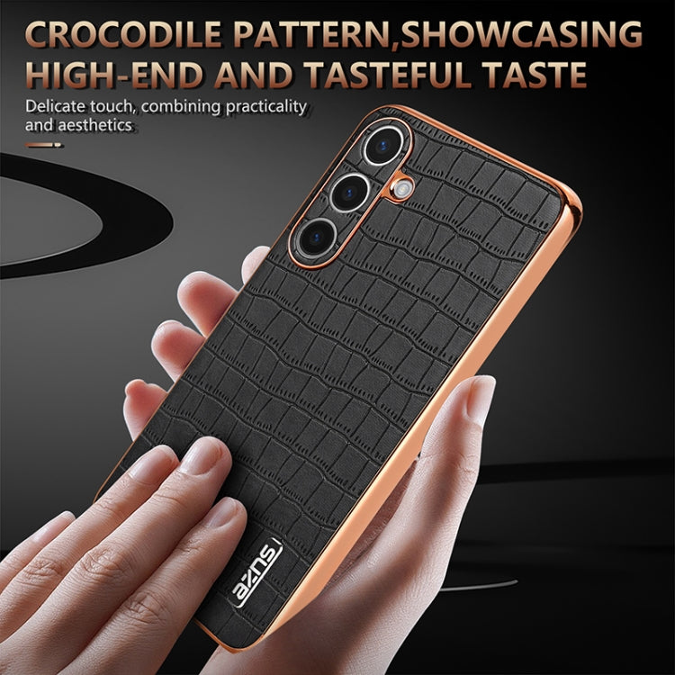 For Samsung Galaxy S25 5G AZNS Electroplated Frame Crocodile Texture Full Coverage Phone Case(White) - Galaxy S25 5G Cases by AZNS | Online Shopping UK | buy2fix