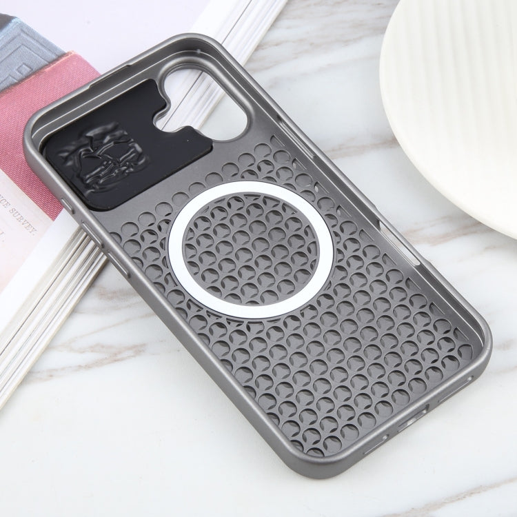 For iPhone 16 Pure Color Honeycomb Aromatherapy MagSafe Phone Case(Silver) - iPhone 16 Cases by buy2fix | Online Shopping UK | buy2fix