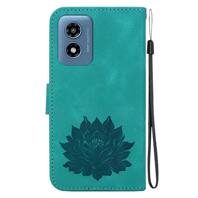 For Motorola Moto G Play 4G 2024 Lotus Embossed Leather Phone Case(Green) - Motorola Cases by buy2fix | Online Shopping UK | buy2fix