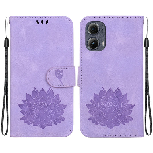 For Motorola Edge 2024 Lotus Embossed Leather Phone Case(Purple) - Motorola Cases by buy2fix | Online Shopping UK | buy2fix