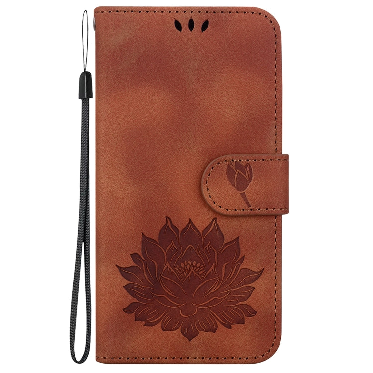 For Google Pixel 9 Pro Lotus Embossed Leather Phone Case(Brown) - Google Cases by buy2fix | Online Shopping UK | buy2fix