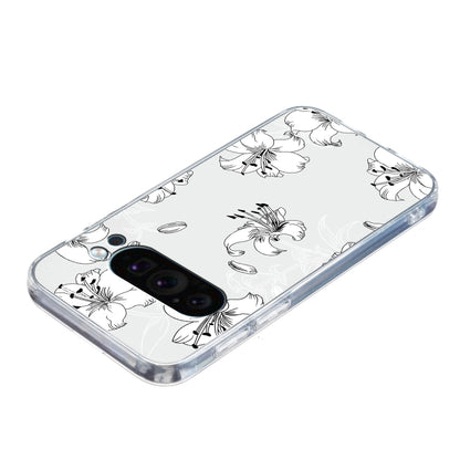 For Google Pixel 9 Colored Drawing Pattern Transparent TPU Phone Case(White Flower) - Google Cases by buy2fix | Online Shopping UK | buy2fix