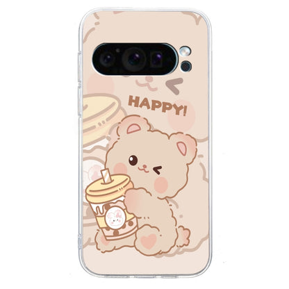 For Google Pixel 9 Colored Drawing Pattern Transparent TPU Phone Case(Bear) - Google Cases by buy2fix | Online Shopping UK | buy2fix