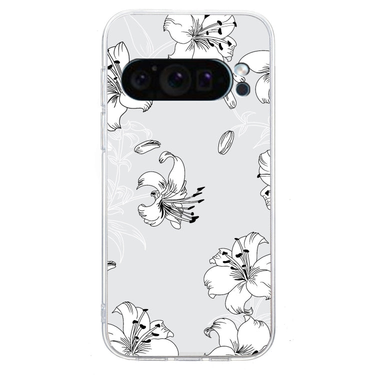 For Google Pixel 9 Pro Colored Drawing Pattern Transparent TPU Phone Case(White Flower) - Google Cases by buy2fix | Online Shopping UK | buy2fix