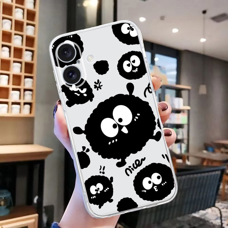 For iPhone 16 Colored Drawing Pattern Transparent TPU Phone Case(Black Eye) - iPhone 16 Cases by buy2fix | Online Shopping UK | buy2fix