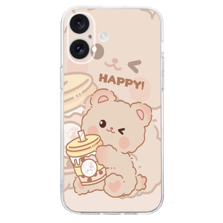 For iPhone 16 Colored Drawing Pattern Transparent TPU Phone Case(Bear) - iPhone 16 Cases by buy2fix | Online Shopping UK | buy2fix