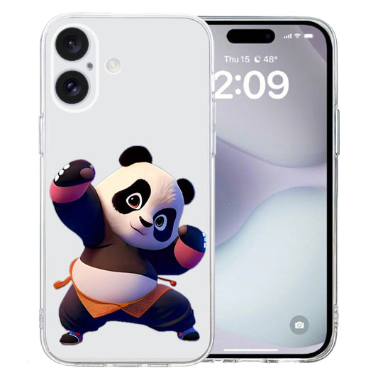 For iPhone 16 Plus Colored Drawing Pattern Transparent TPU Phone Case(Panda) - iPhone 16 Plus Cases by buy2fix | Online Shopping UK | buy2fix