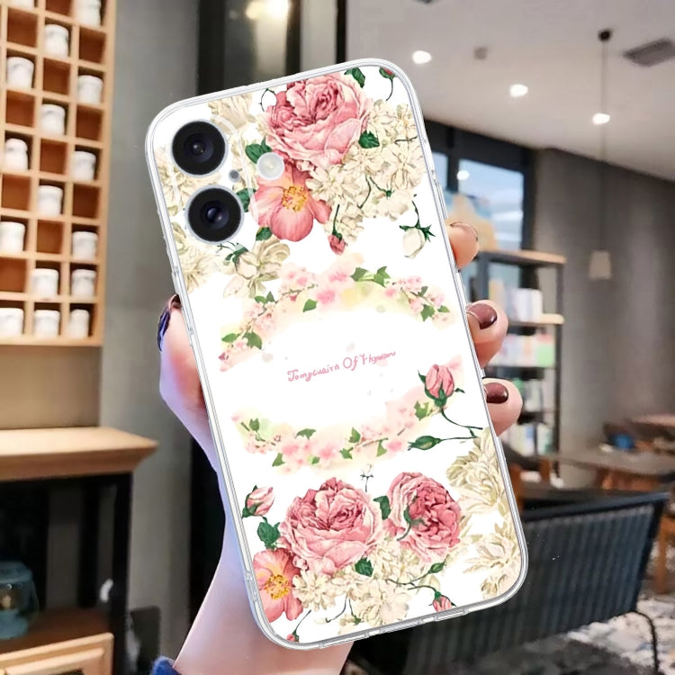 For iPhone 16 Plus Colored Drawing Pattern Transparent TPU Phone Case(Rose) - iPhone 16 Plus Cases by buy2fix | Online Shopping UK | buy2fix