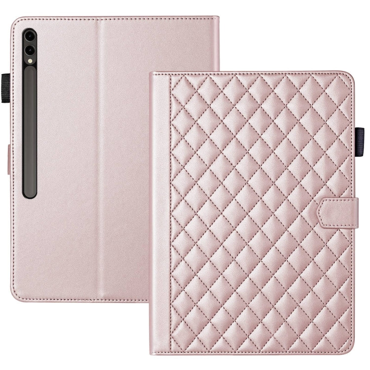 For Samsung Galaxy Tab S9 FE+ / S9+ Rhombus Lattice Leather Tablet Case(Rose Gold) - Galaxy Tab S9 FE+ by buy2fix | Online Shopping UK | buy2fix