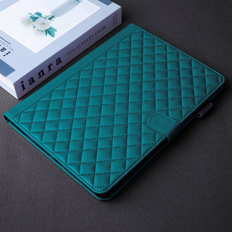 For Samsung Galaxy Tab S9 FE+ / S9+ Rhombus Lattice Leather Tablet Case(Dark Green) - Galaxy Tab S9 FE+ by buy2fix | Online Shopping UK | buy2fix