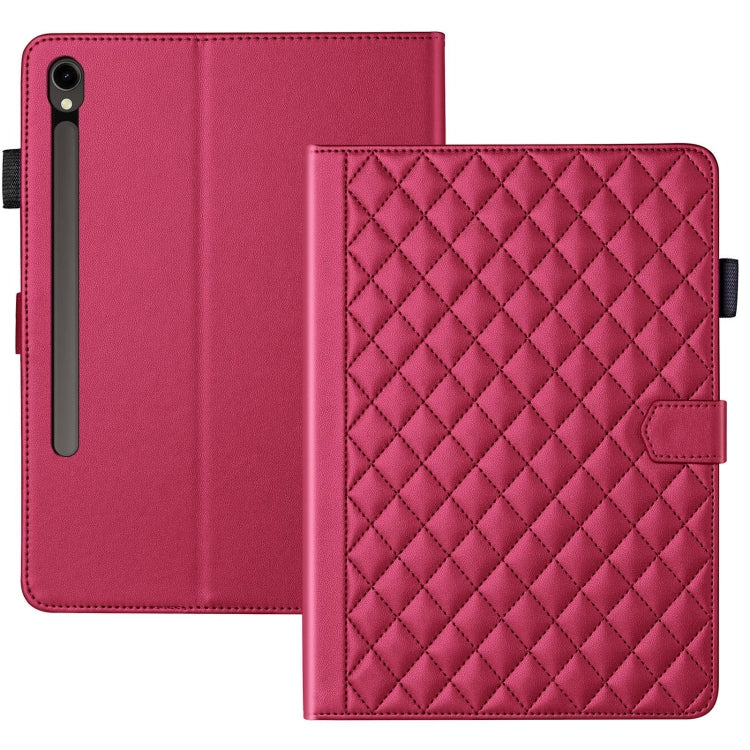 For Samsung Galaxy Tab S9 FE / S9 Rhombus Lattice Leather Tablet Case(Red) - Galaxy Tab S9 FE by buy2fix | Online Shopping UK | buy2fix