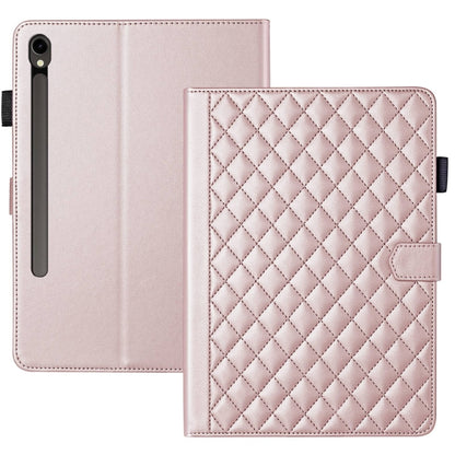 For Samsung Galaxy Tab S9 FE / S9 Rhombus Lattice Leather Tablet Case(Rose Gold) - Galaxy Tab S9 FE by buy2fix | Online Shopping UK | buy2fix