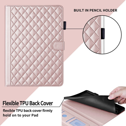 For Samsung Galaxy Tab S9 FE / S9 Rhombus Lattice Leather Tablet Case(Rose Gold) - Galaxy Tab S9 FE by buy2fix | Online Shopping UK | buy2fix