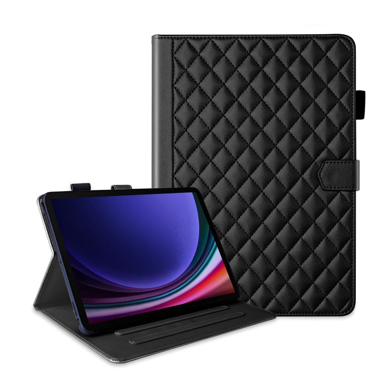 For Samsung Galaxy Tab S9 FE / S9 Rhombus Lattice Leather Tablet Case(Black) - Galaxy Tab S9 FE by buy2fix | Online Shopping UK | buy2fix