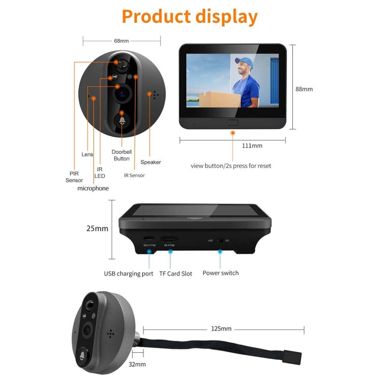 ESCAM C89 1080P 4.3 inch Smart Digital Door Viewer, Support Wide Angle PIR & Night Vision Photo(Dark Grey) - Video DoorBell by ESCAM | Online Shopping UK | buy2fix