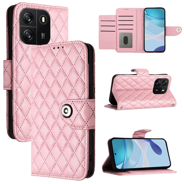 For Blackview Wave 6C Rhombic Texture Flip Leather Phone Case with Lanyard(Pink) - More Brand by buy2fix | Online Shopping UK | buy2fix