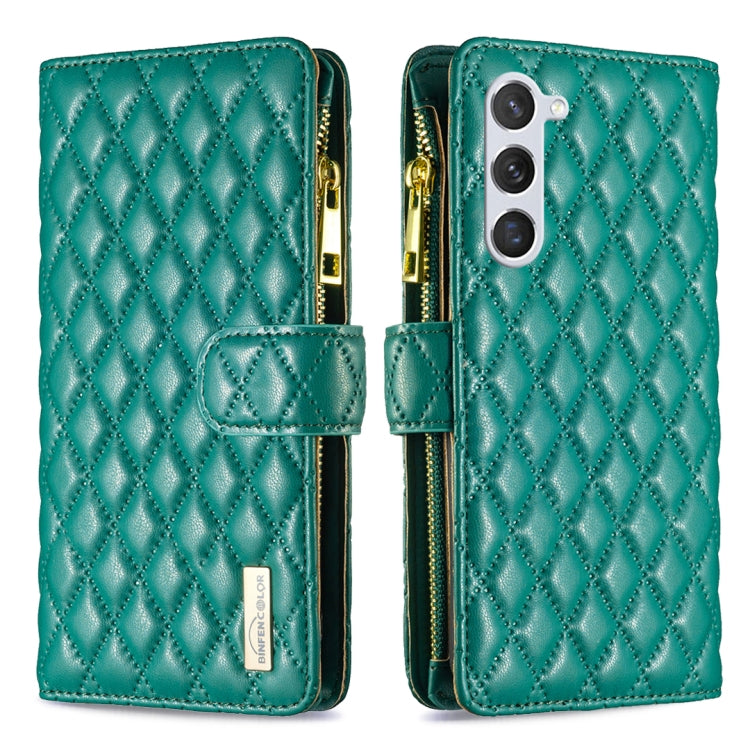 For Samsung Galaxy S25 5G Diamond Lattice Zipper Wallet Leather Flip Phone Case(Green) - Galaxy S25 5G Cases by buy2fix | Online Shopping UK | buy2fix