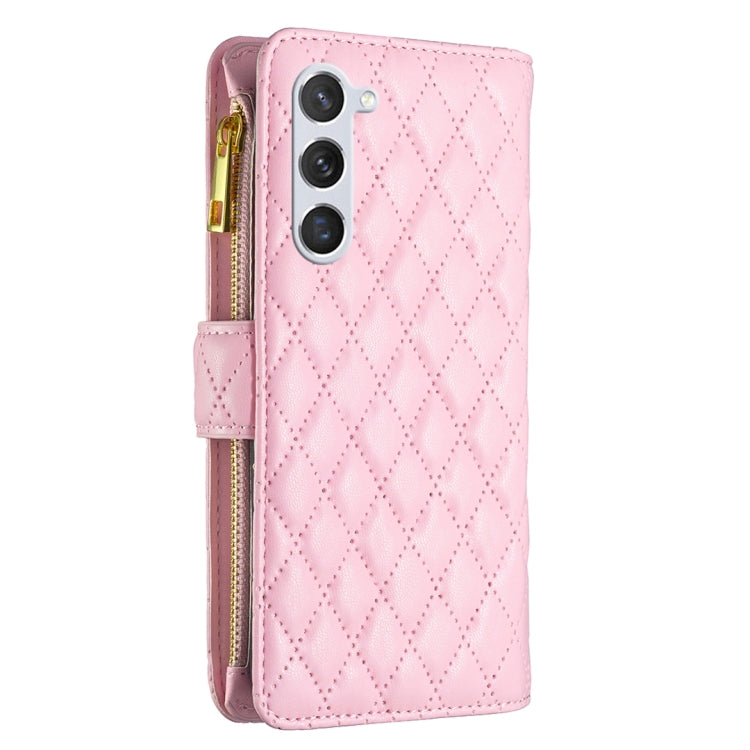 For Samsung Galaxy S25 5G Diamond Lattice Zipper Wallet Leather Flip Phone Case(Pink) - Galaxy S25 5G Cases by buy2fix | Online Shopping UK | buy2fix