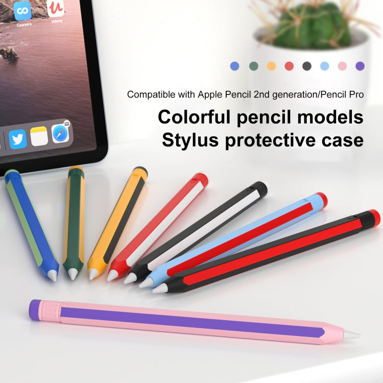 For Apple Pencil 2 / Pencil Pro Colorful Pencil Style Stylus Silicone Protective Case(Green Yellow) - Pencil Accessories by buy2fix | Online Shopping UK | buy2fix