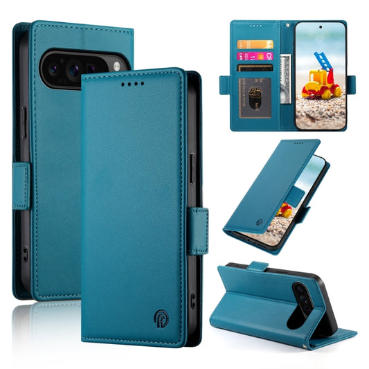 For Google Pixel 9 Pro Side Buckle Magnetic Frosted Leather Phone Case(Blue) - Google Cases by buy2fix | Online Shopping UK | buy2fix