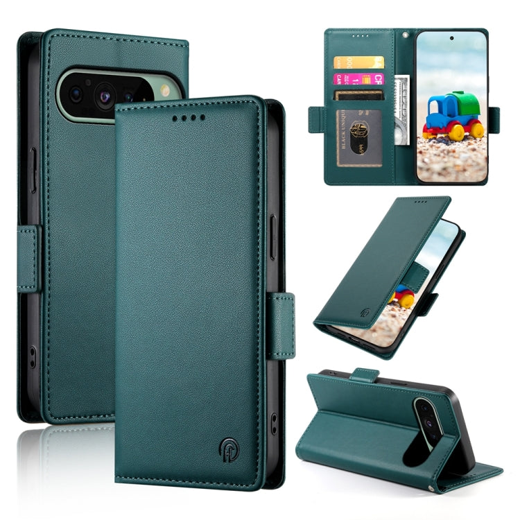 For Google Pixel 9 Side Buckle Magnetic Frosted Leather Phone Case(Dark Green) - Google Cases by buy2fix | Online Shopping UK | buy2fix