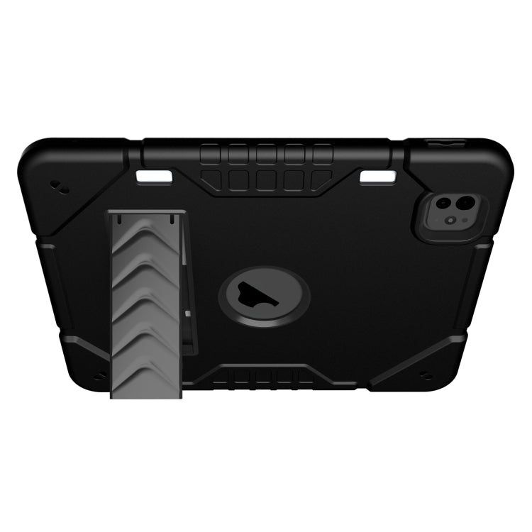 For iPad Pro 11 2024 Armor Holder Silicone Hybrid PC Tablet Case(Black) - iPad Pro 11 2024 Cases by buy2fix | Online Shopping UK | buy2fix