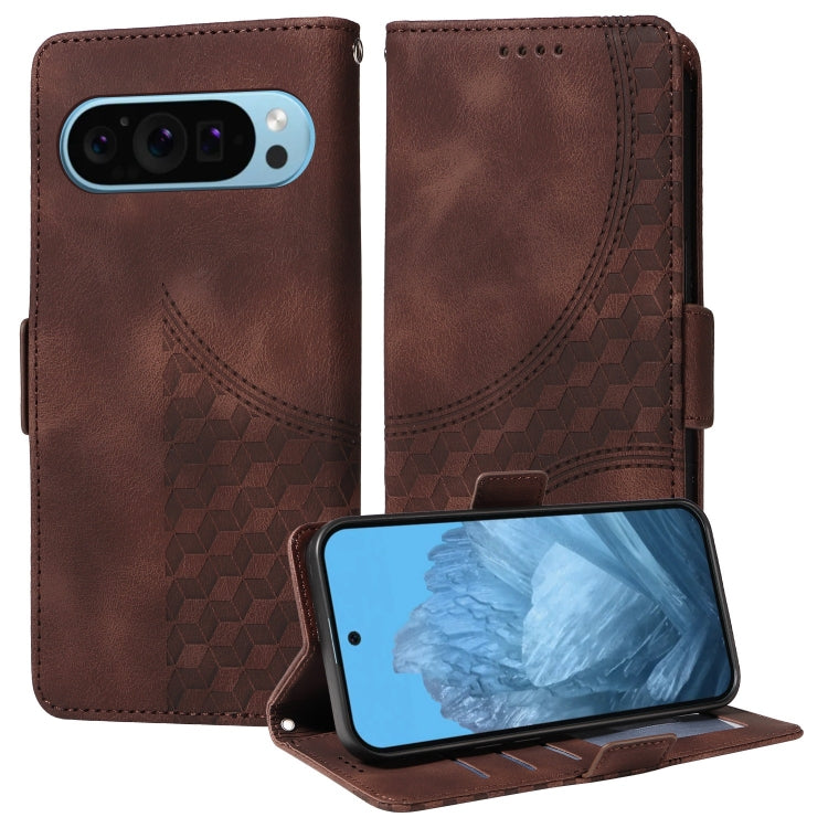 For Google Pixel 9 / 9 Pro Embossed Rhombus Starry Leather Phone Case(Brown) - Google Cases by buy2fix | Online Shopping UK | buy2fix