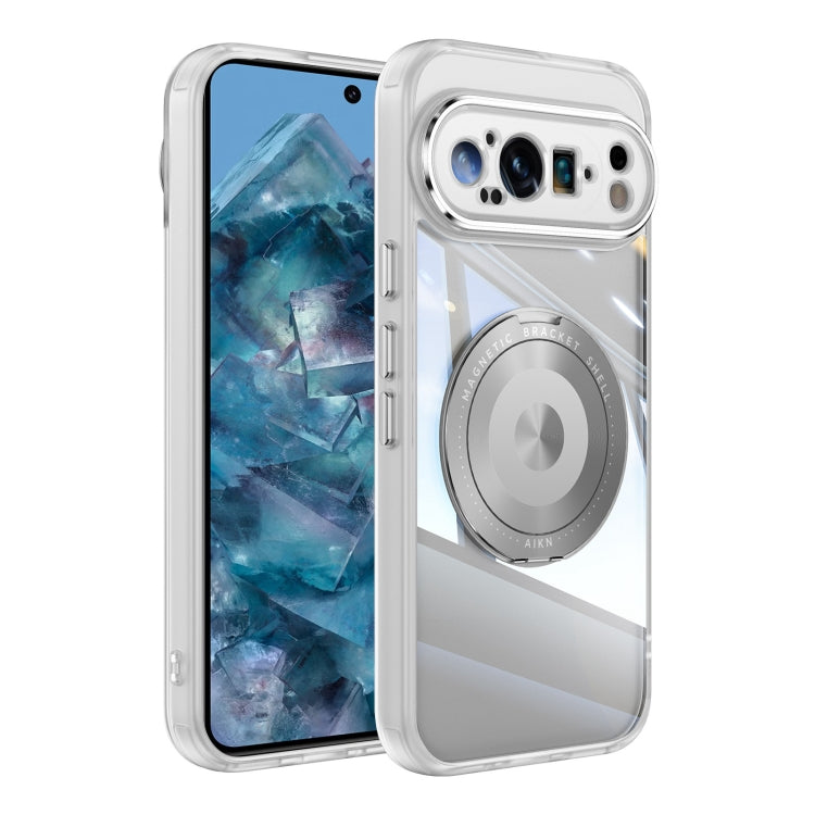 For Google Pixel 9 / 9 Pro 360 Holder Magsafe Acrylic Hybrid TPU Phone Case(Frosted White) - Google Cases by buy2fix | Online Shopping UK | buy2fix