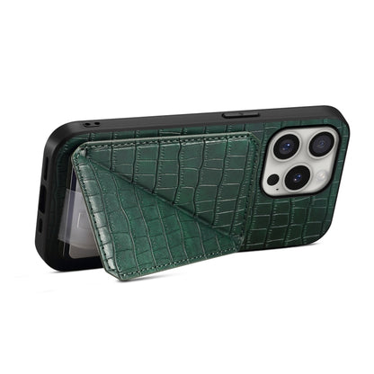 For iPhone 16 Pro Max Imitation Crocodile Leather Back Phone Case with Holder(Green) - iPhone 16 Pro Max Cases by buy2fix | Online Shopping UK | buy2fix