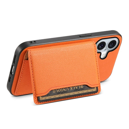 For iPhone 16 Calf Texture Card Bag Design Full Coverage Phone Case(Orange) - iPhone 16 Cases by buy2fix | Online Shopping UK | buy2fix