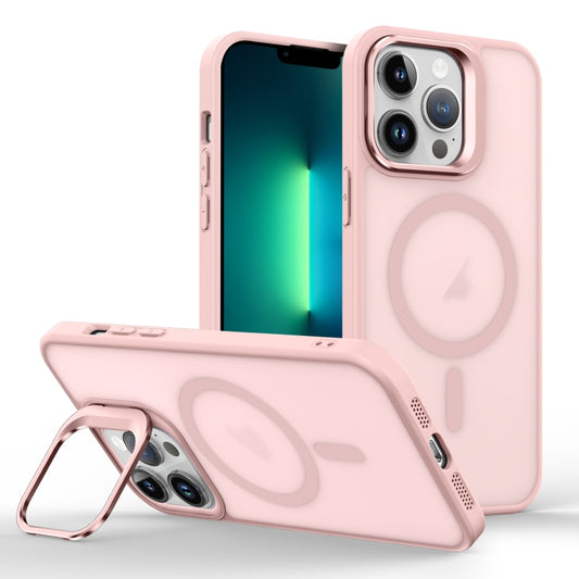 For iPhone 13 Pro Skin Feel Lens Holder Magsafe Phone Case(Pink) - iPhone 13 Pro Cases by buy2fix | Online Shopping UK | buy2fix