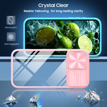 For iPhone 16 Plus Sliding Camshield Acrylic Hybrid TPU Phone Case(Pink Cyan) - iPhone 16 Plus Cases by buy2fix | Online Shopping UK | buy2fix