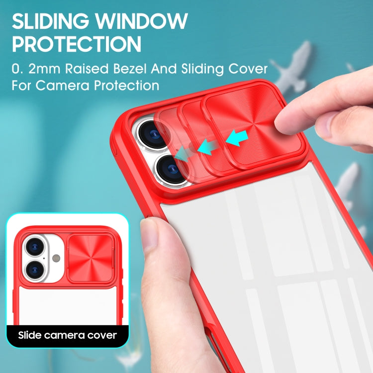 For iPhone 16 Plus Sliding Camshield Acrylic Hybrid TPU Phone Case(Red) - iPhone 16 Plus Cases by buy2fix | Online Shopping UK | buy2fix