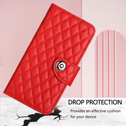 For Redmi K70 Ultra 5G Global Rhombic Texture Flip Leather Phone Case with Lanyard(Red) - Xiaomi Cases by buy2fix | Online Shopping UK | buy2fix