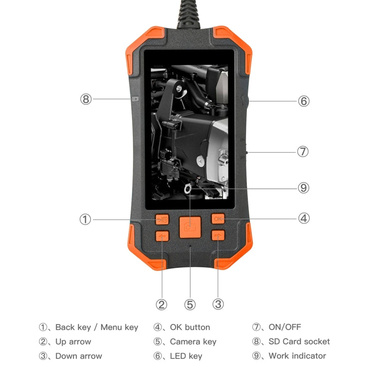 T20 4.3 inch IPS Screen 5.5mm Single Camera IP67 Waterproof Hard Cable Digital Endoscope, Length:3.5m(Black Orange) -  by buy2fix | Online Shopping UK | buy2fix