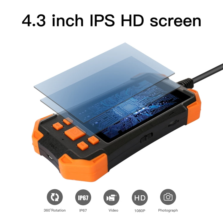 T20 4.3 inch IPS Screen 5.5mm Dual Camera IP67 Waterproof Hard Cable Digital Endoscope, Length:1m(Black Orange) -  by buy2fix | Online Shopping UK | buy2fix