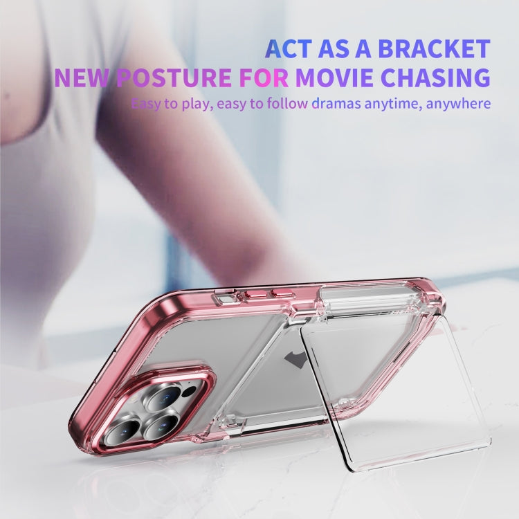 For iPhone 16 Card Holder Acrylic Hybrid TPU Phone Case(Transparent Pink) - iPhone 16 Cases by buy2fix | Online Shopping UK | buy2fix