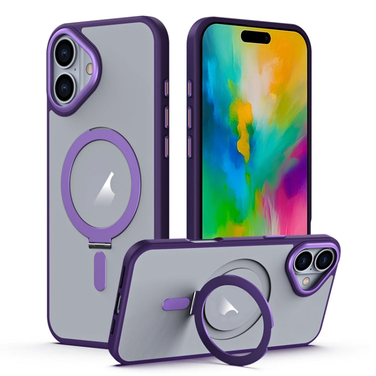 For iPhone 16 Plus MagSafe Airbag Shockproof Frosted Phone Case with Fold Holder(Purple) - iPhone 16 Cases by buy2fix | Online Shopping UK | buy2fix