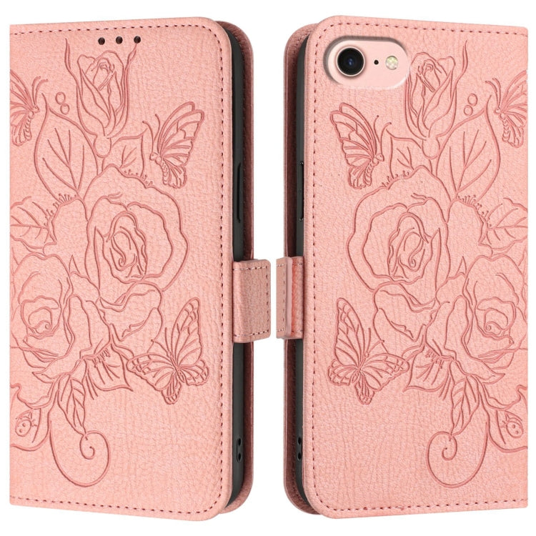 For iPhone SE 2024 Embossed Rose RFID Anti-theft Leather Phone Case(Pink) - More iPhone Cases by buy2fix | Online Shopping UK | buy2fix