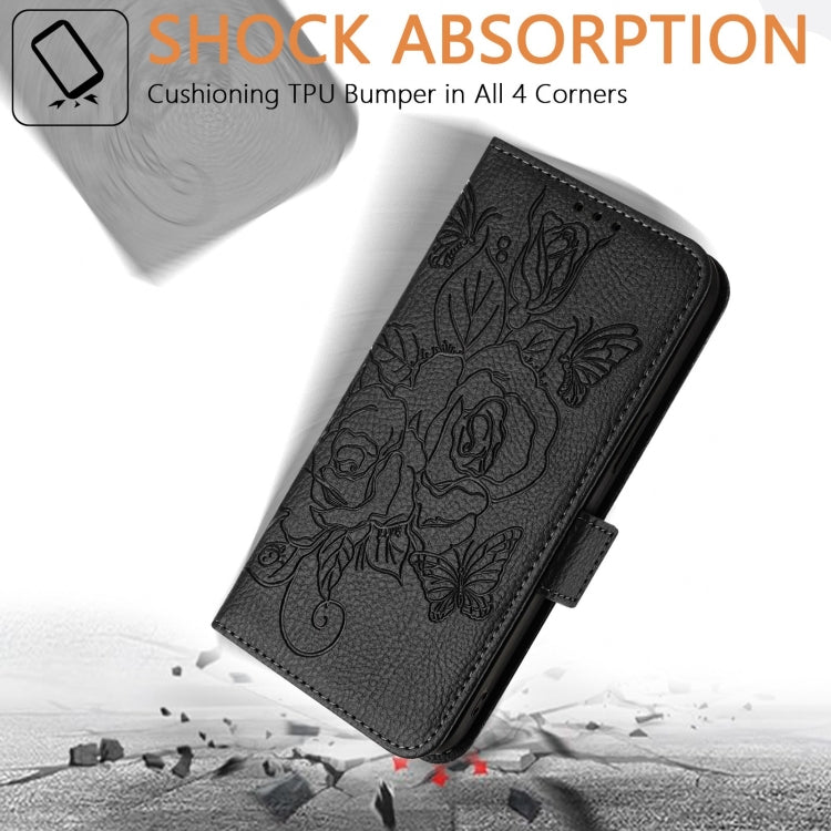 For Blackview Shark 8 Embossed Rose RFID Anti-theft Leather Phone Case(Black) - More Brand by buy2fix | Online Shopping UK | buy2fix