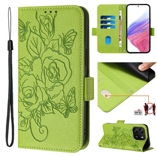 For Blackview WAVE 6C Embossed Rose RFID Anti-theft Leather Phone Case(Green) - More Brand by buy2fix | Online Shopping UK | buy2fix