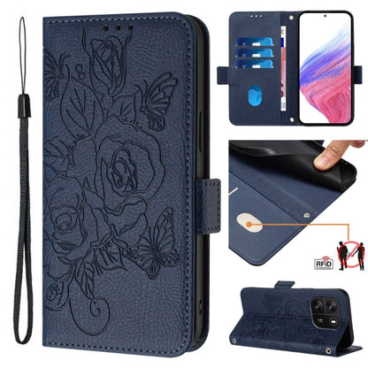 For Blackview WAVE 6C Embossed Rose RFID Anti-theft Leather Phone Case(Dark Blue) - More Brand by buy2fix | Online Shopping UK | buy2fix