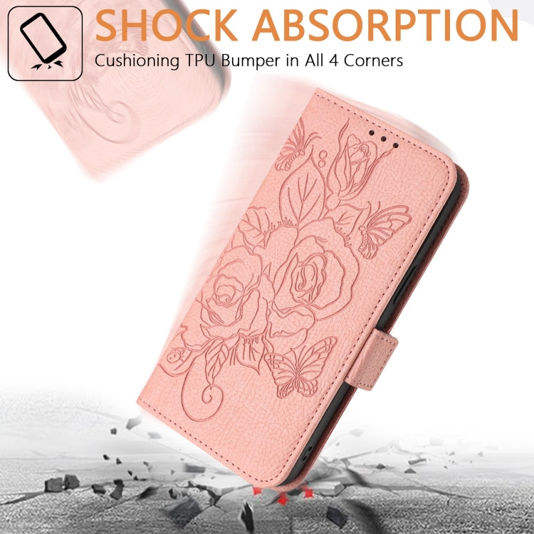 For OnePlus 11 Embossed Rose RFID Anti-theft Leather Phone Case(Pink) - OnePlus Cases by buy2fix | Online Shopping UK | buy2fix