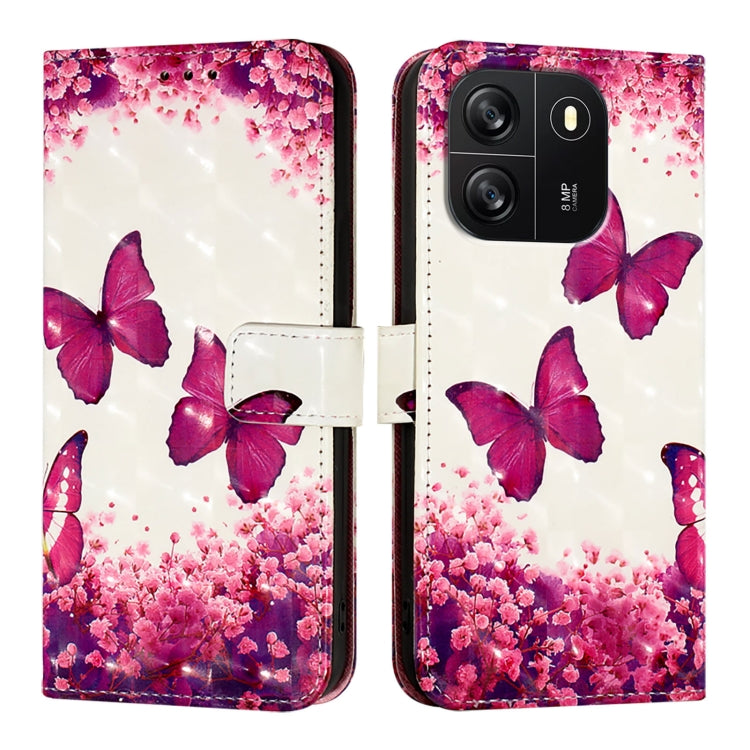 For Blackview Wave 6C 3D Painting Horizontal Flip Leather Phone Case(Rose Butterfly) - More Brand by buy2fix | Online Shopping UK | buy2fix