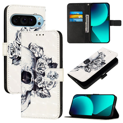 For Google Pixel 9 Pro XL 3D Painting Horizontal Flip Leather Phone Case(Skull) - Google Cases by buy2fix | Online Shopping UK | buy2fix