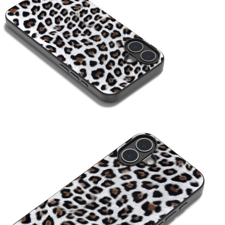 For iPhone 16 Black Frame Leopard Phone Case(Silver Leopard) - iPhone 16 Cases by buy2fix | Online Shopping UK | buy2fix