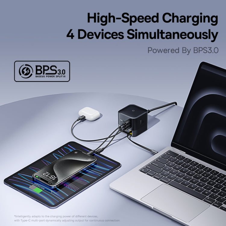 Baseus Super GaN 100W USB-C / Type-C Retractable Cable Desktop Charger, Specification:US Plug(Black) - Multifunction Charger by Baseus | Online Shopping UK | buy2fix