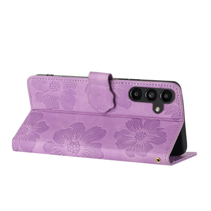 For Samsung Galaxy S25+ 5G Flower Embossing Pattern Leather Phone Case(Purple) - Galaxy S25+ 5G Cases by buy2fix | Online Shopping UK | buy2fix