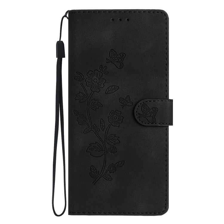 For Samsung Galaxy S25 5G Flower Butterfly Embossing Pattern Leather Phone Case(Black) - Galaxy S25 5G Cases by buy2fix | Online Shopping UK | buy2fix