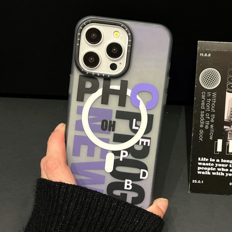 For iPhone 13 Pro Double-Layer Frosted IMD MagSafe Phone Case(Purple Gradient Letters) - iPhone 13 Pro Cases by buy2fix | Online Shopping UK | buy2fix